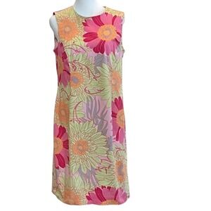 Talbots Petites Floral Sheath Dress Pink Green Orange Sleeveless Size 10P